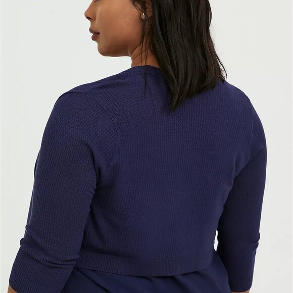 🆕NAVY PONTELLE WAFFLE KNIT OPEN FRONT SHRUG - Picture 4 of 6